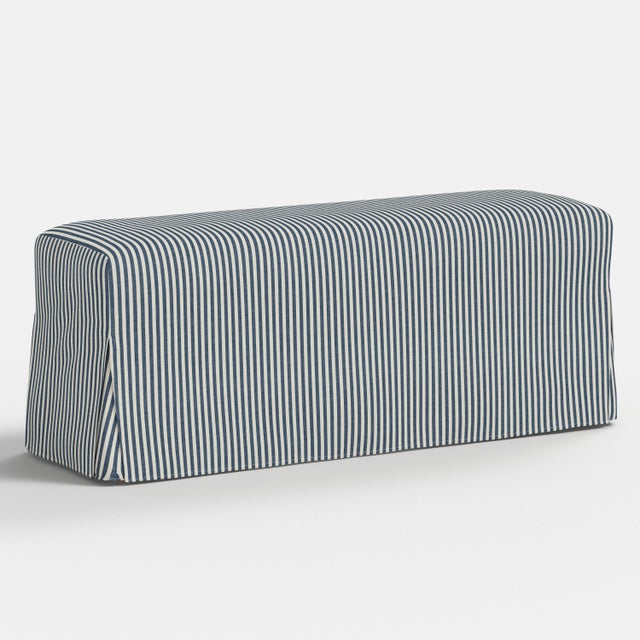 Spritely Home Slipcover for Stoffer Home x Cloth & Company for Lindy Slipcover Dining Bench in Jane Stripe Denim For Sale - Image 4 of 5