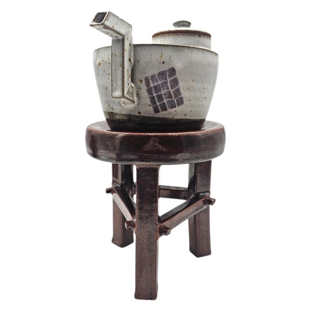 Ceramic Postmodern Memphis Style Studio Stoneware Teapot on Ceramic Pedestal 16.5" For Sale - Image 7 of 12