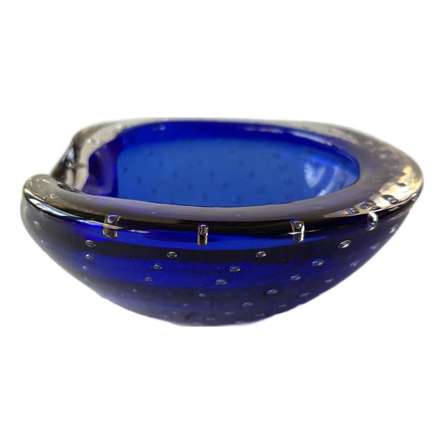 Barovier & Toso Murano Cobalt Blue Glass Bowl For Sale