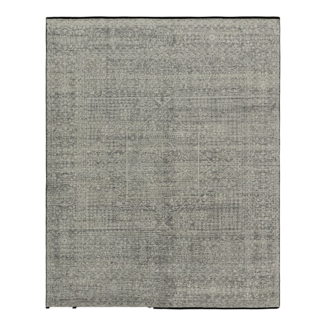 Rug & Kilim’s Mamluk Style Rug with Geometric Floral Patterns in Gray and White - 13x19 For Sale