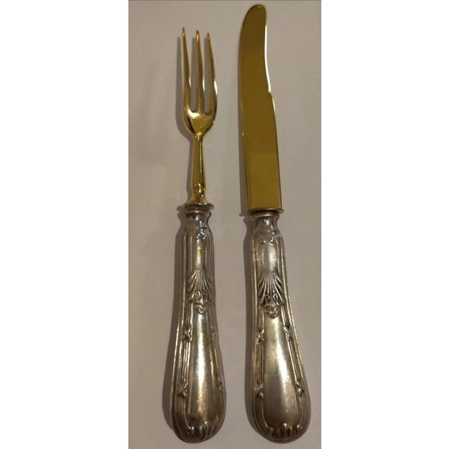 For your consideration . . . An antique french silver and gilt dessert /appetizer cutlery set. This gorgeous set features...