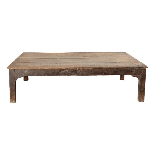 Early 20th Century Reclaimed Elm Wood Farmhouse Oversized Coffee Table For Sale