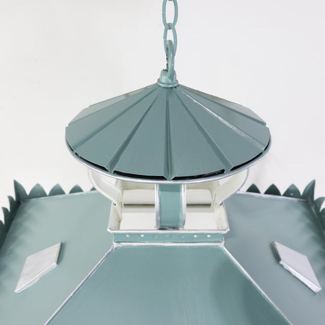 Vintage Hollywood Regency Style Blue and White Tole Lantern Chandelier For Sale - Image 12 of 17