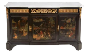 French Napoleon III Chinoiserie Credenza With Marble Top. Late 19th Century.