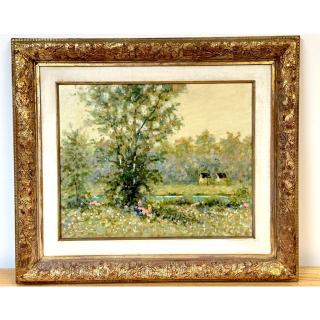 Mid 20th Century Maurice Monnard Impressionist Riverside Landscape with Seated Figures, 1970s For Sale - Image 5 of 12