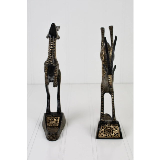 Mid-Century Hand-Engraved Black Enamel & Brass Gazelles – a Pair For Sale - Image 9 of 13