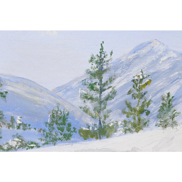 Snowy Mountain Winter Scene Acrylic Painting On Canvas Signed By