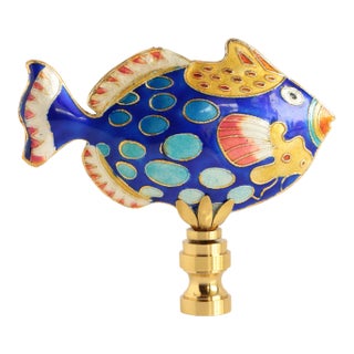 Spotted Reef Fish Lamp Finial in Cobalt Blue For Sale
