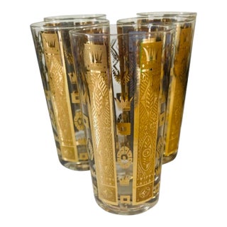 Georges Briard "Golden Crown" Highball Glasses - Set of 5 Circa 1960 For Sale
