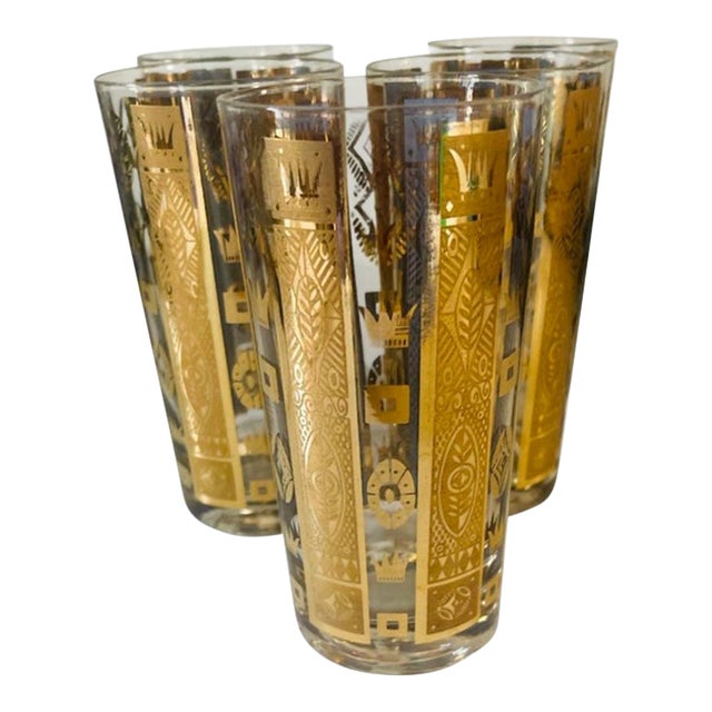 Georges Briard "Golden Crown" Highball Glasses - Set of 5 Circa 1960 For Sale