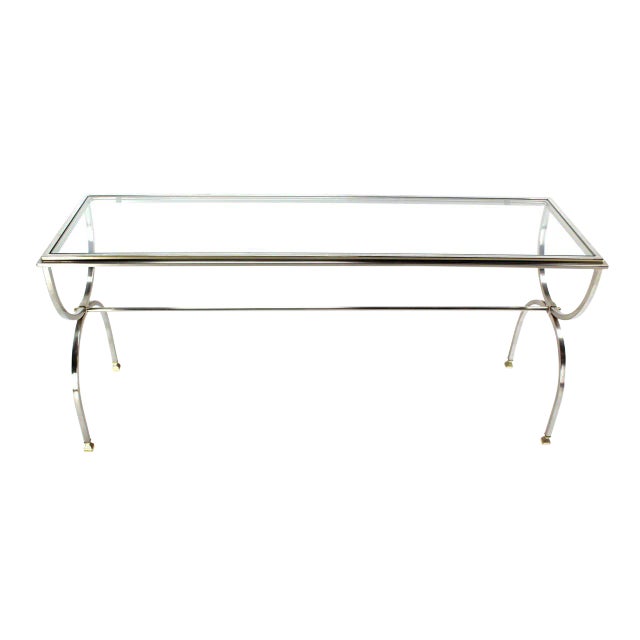 Metal Vintage Mid Century Chrome Brass & Glass Top Console Table For Sale - Image 7 of 7
