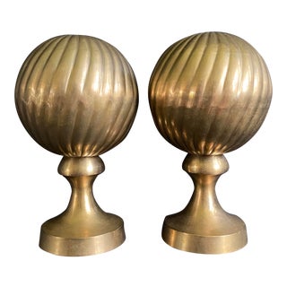 1970s Vintage Art Deco Brass Orb Swirl Bookends For Sale