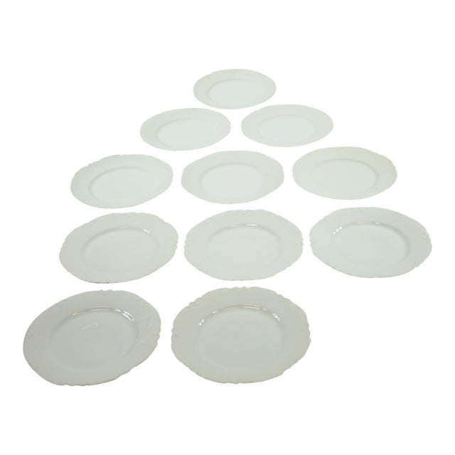 Antique Haviland France Ranson White Dinner Plates- Set of 12 For Sale