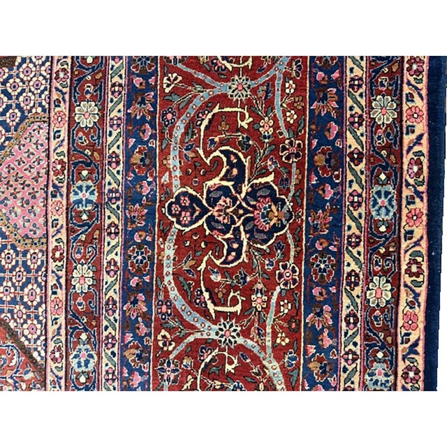 Navy Blue 1920s Blue Navy Geometric Traditional Antique Knotted Wool Kashan Carpet Rug For Sale - Image 8 of 8