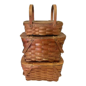 Early 1900's Primitive Wov-N-Wood by JeryWil Lidded Baskets- Set of 3