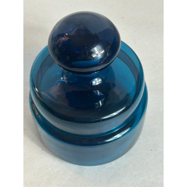 Glass Vintage 1960’s Lidded Jar Attributed to Bertil Vallien MCM Blue Series Art Glass Kosta Boda Swedish For Sale - Image 7 of 11
