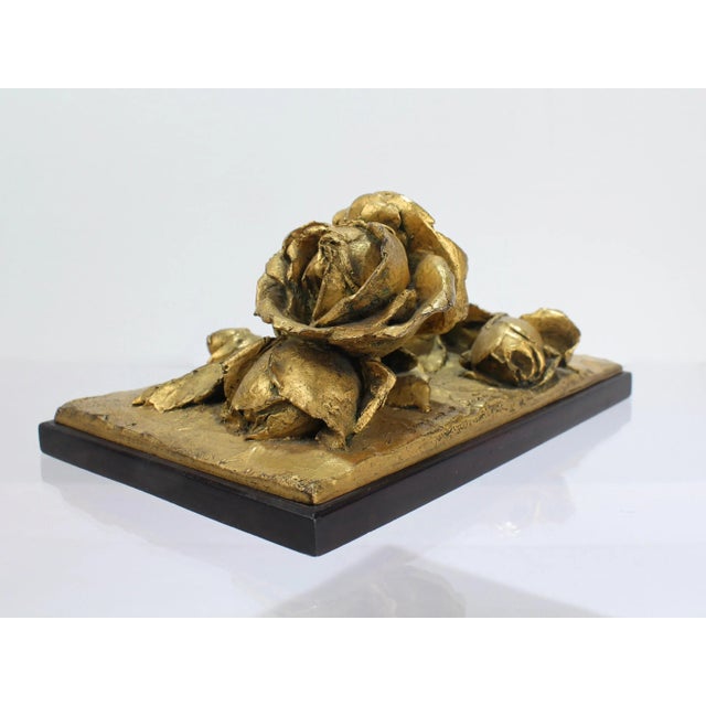 A unique Cire Perdue gilt bronze sculpture of roses by Louis Ernest Barrias. The singular lost wax cast of a still life of...