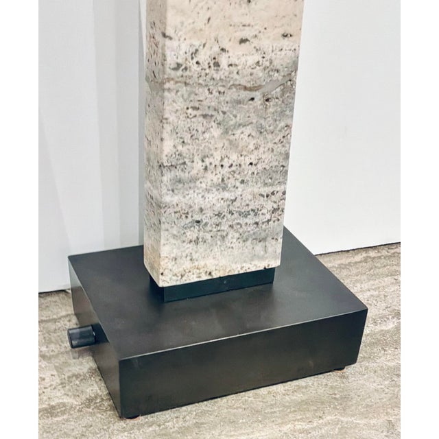 Revelation Modern Travertine Spire Buffet Lamps Pair For Sale - Image 4 of 8