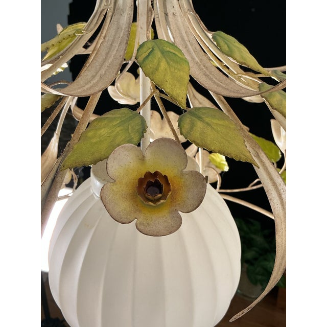 Metal 1960s Vintage Italian Tole Metal Floral Chandelier Made in Italy For Sale - Image 7 of 12