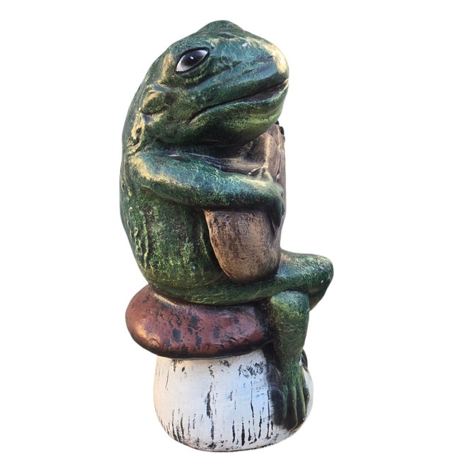Anthropomorphic Frog Playing Guitar Mushroom Cement Sculpture Yard Art Statue For Sale In Wichita - Image 6 of 18