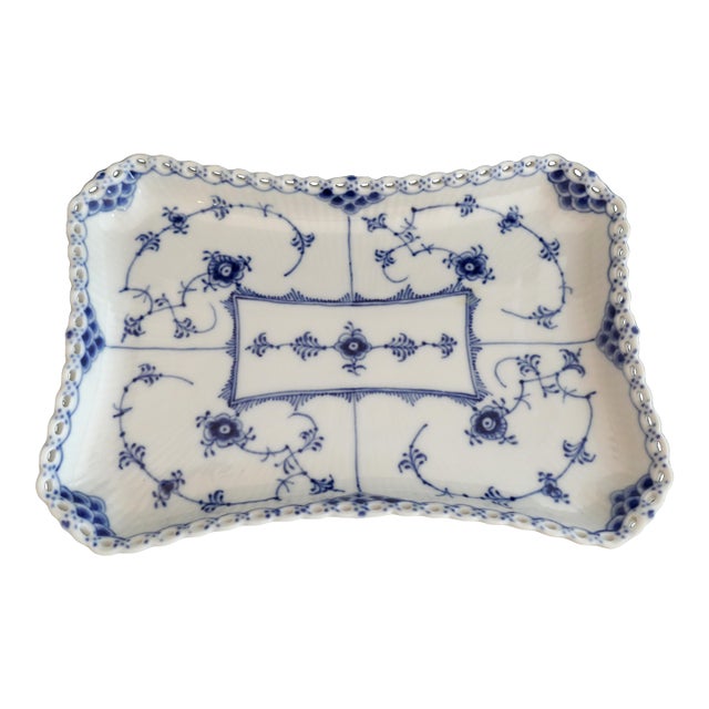 Royal Copenhagen Blue Fluted Full Lace Porcelain Tray For Sale