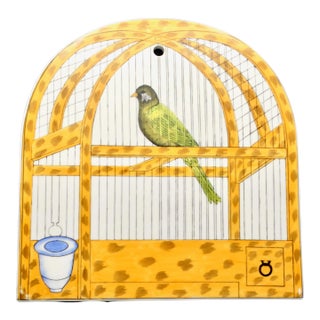 Trompe l'Oeil Delft Polychrome Tile Hanging Birdcage Wall Plaque For Sale