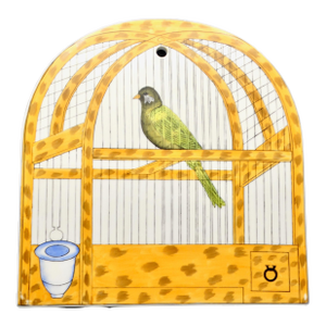 Trompe l'Oeil Delft Polychrome Tile Hanging Birdcage Wall Plaque