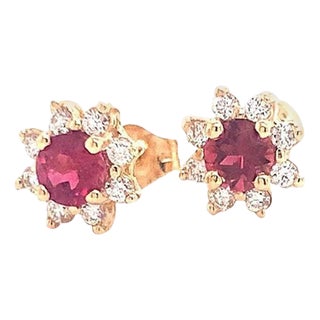 Diamond Sapphire Earrings 14 Karat Yellow Gold 0.66 TCW Certified For Sale