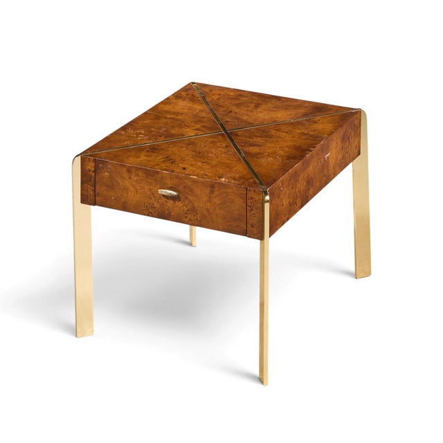 Milo Baughman Style Hekman Mid Century Burlwood and Brass Side End Table For Sale - Image 10 of 10