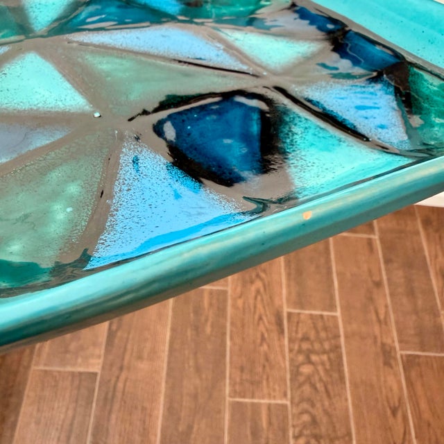 Teal Mid Century Modern Aldo Londi Vetrata Bitossi Italy Teal Ceramic Ashtray Rare For Sale - Image 8 of 11