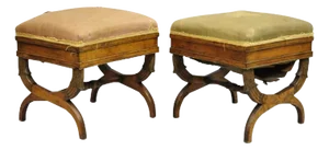 Late 19th Century Antique Italian Biedermeier Regency Carved Walnut Curule X-Bench Stool - A Pair