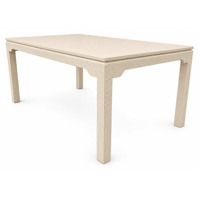 Wood Large Karl Springer-Style Cream Textured Grass Cloth Dining Table For Sale - Image 7 of 14