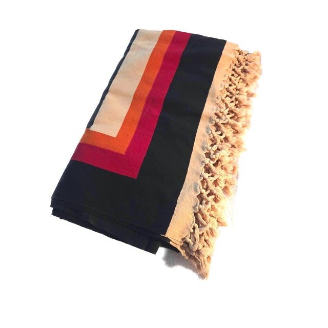 Alexander Girard Mid 20th Century Signed Riten Mozumdar Cotton Bed Cover With Fringe For Sale - Image 4 of 10