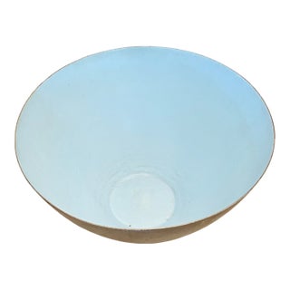 1950s Signed MCM Krenit Bowl in Black Steel and Robins-Egg-Blue Enamel Interior by Herbert Krenchel Made in Denmark For Sale