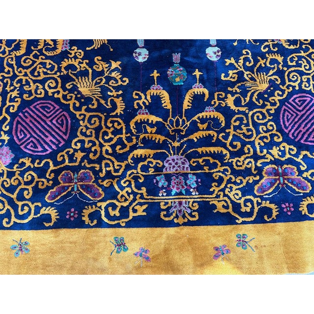 Victorian A Must See Antique Unusual Art Deco Chinese Rug For Sale - Image 3 of 9