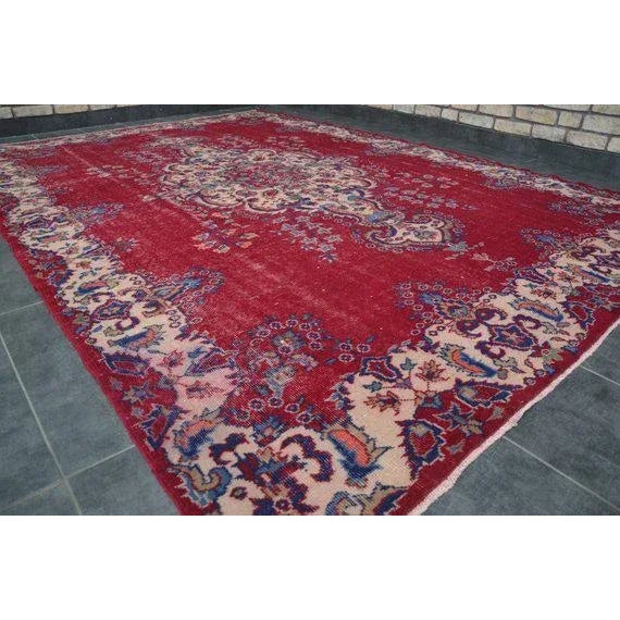 Red 1960s Vintage Turkish Rug - 7′1″ × 10′4″ For Sale - Image 8 of 10