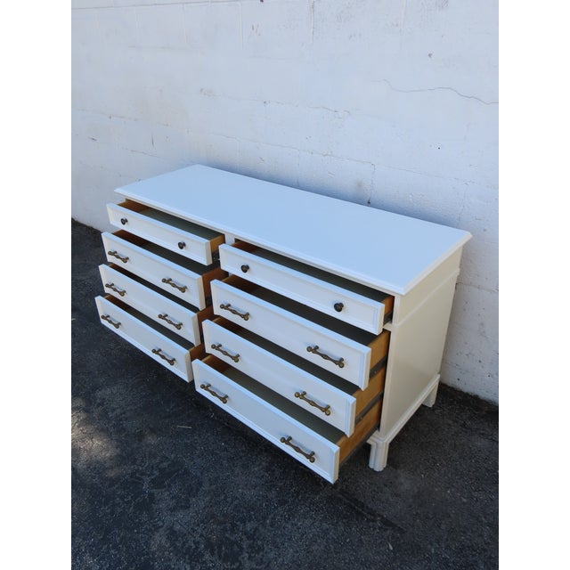 Hollywood Regency Faux Bamboo Handles Painted Long Sideboard Dresser 6351 For Sale - Image 10 of 14