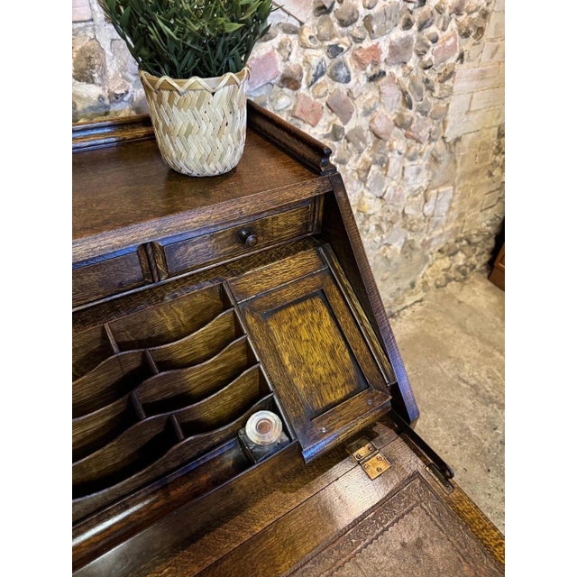 Vintage Jacobean Carved Oak Secretaire, 1920 For Sale - Image 11 of 18