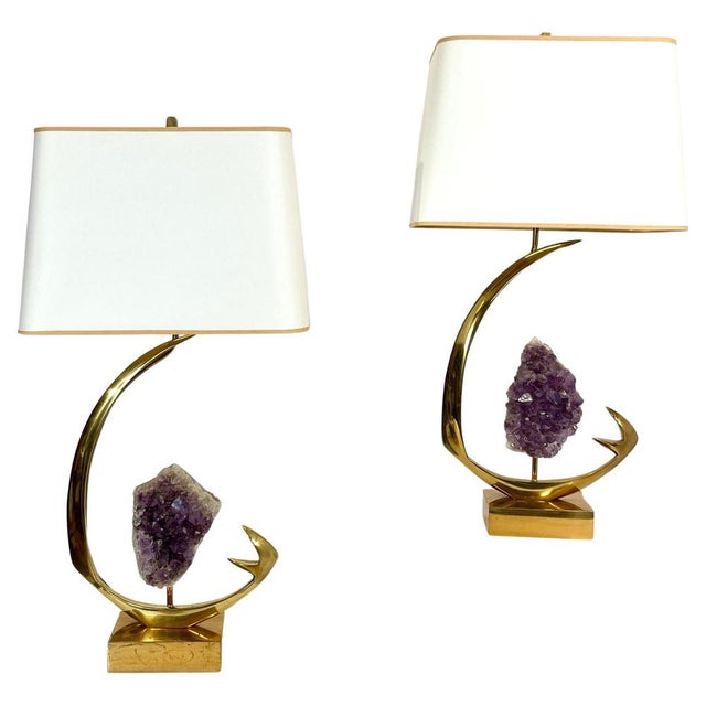 Table Lamps in Sculptural Brass and Amethyst by Willy Daro, 1970s, Set of 2 For Sale - Image 11 of 11