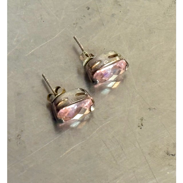 Mid-Century Modern Sterling Silver Pink Topaz Stud Earrings For Sale - Image 3 of 5