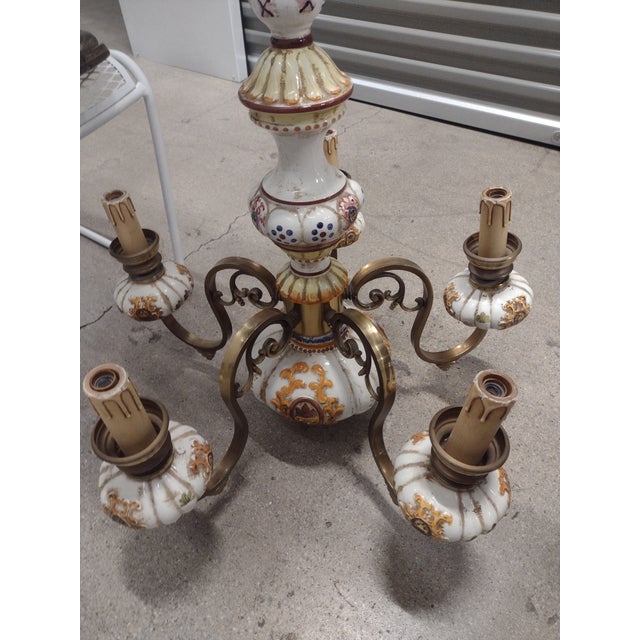 Metal Vintage Hand Painted Capodimonte Style 5 Arm Chandelier For Sale - Image 7 of 7