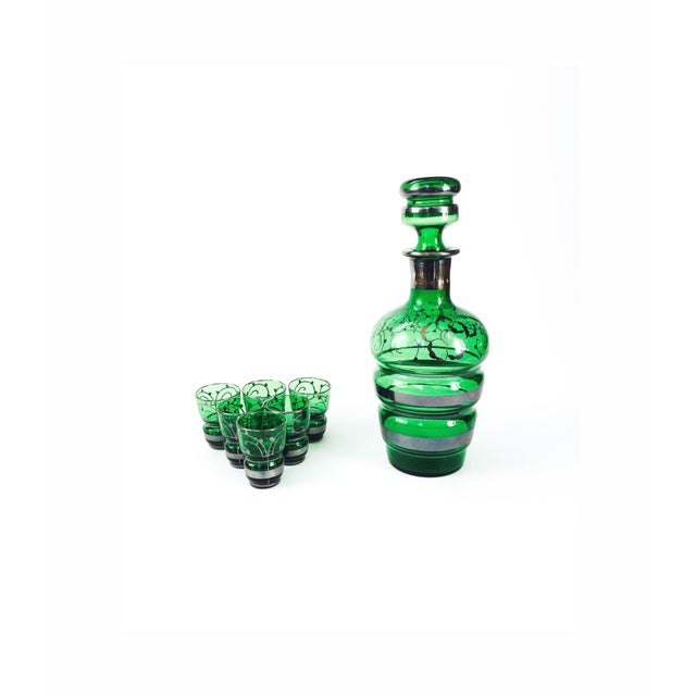 Vintage Emerald Green Glass Decanter Set Chairish