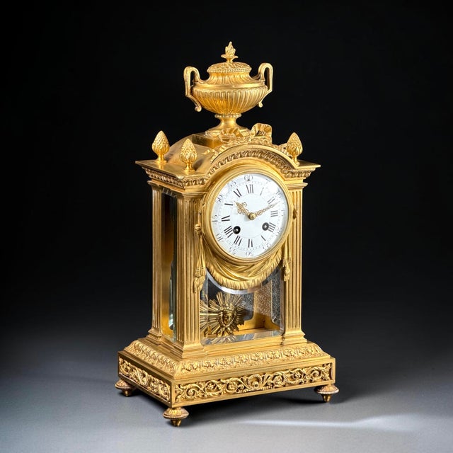 Antique French Louis XVI Style Ormolu Mantel Clock with Ed. Minart Movement from F. Barbedienne, 1850s For Sale - Image 3 of 18