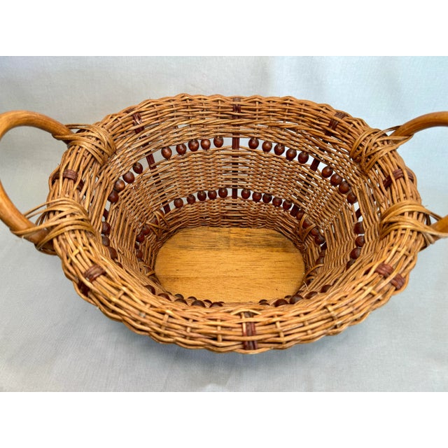 Arts & Crafts Wicker Bentwood Beaded Double Handle Basket For Sale - Image 10 of 12