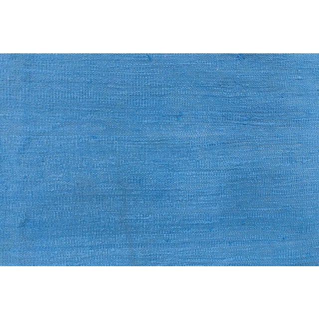 Doris Leslie Blau Mid-Century Dhurrie Blue With Navy Blue Flatweave Cotton Rug For Sale - Image 4 of 8