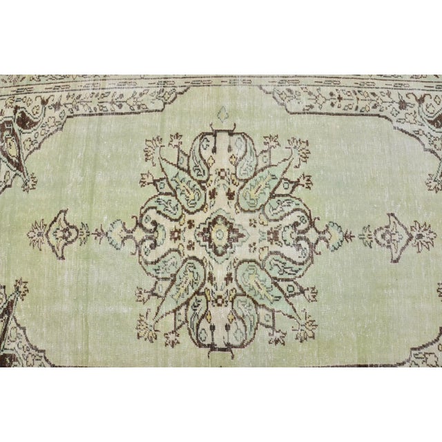 Textile 1960s Vintage Green Decor Hand Knotted Area Living Room Rug For Sale - Image 7 of 11