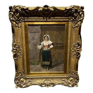 Antique Realist Portrait Oil Painting “The Roman Girl” For Sale