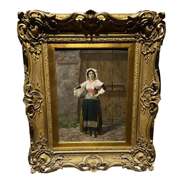 Antique Realist Portrait Oil Painting “The Roman Girl” For Sale