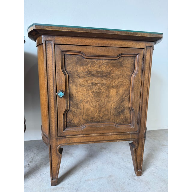Harold Schwartz for Romweber Demilune Pecan Three-Leg End Tables / Nightstands- A Pair For Sale - Image 4 of 13