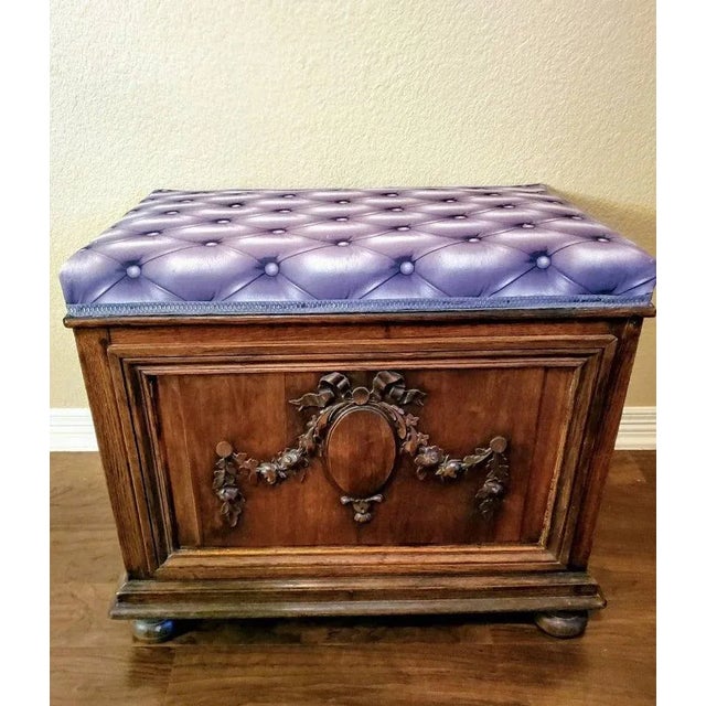 A one of a kind late 19th century French carved oak coffer chest now fashioned for use as a functional bench as well,...